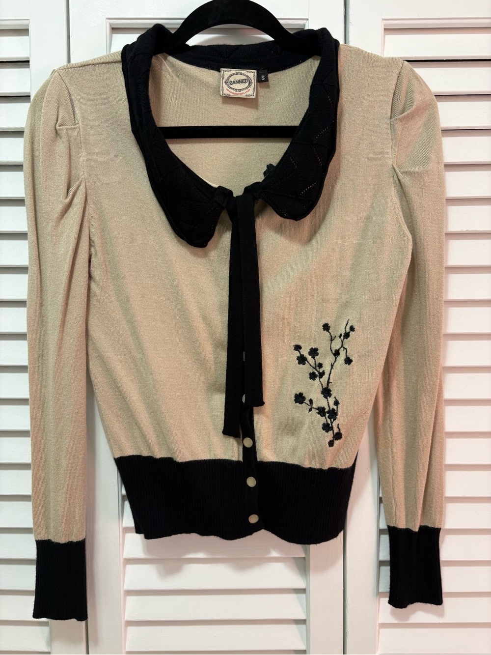 Banned Apparel Beige Knit Sweater with Black Trim